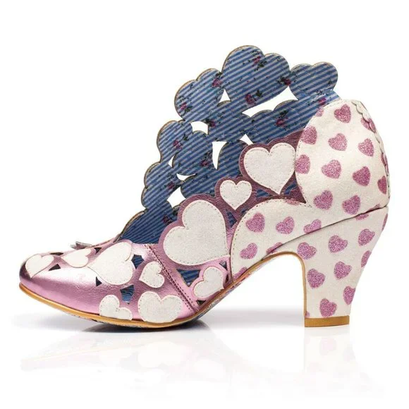 New Irregular Choice Heart Pink & White Wedding Heels Shoes 5.5 USA / 36 EU - Picture 5 of 5